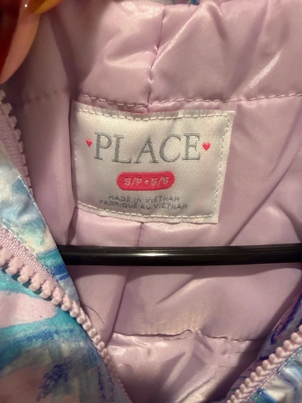 The Children's Place Marble-Print Hooded Puffer Jacket - Blue & Pink